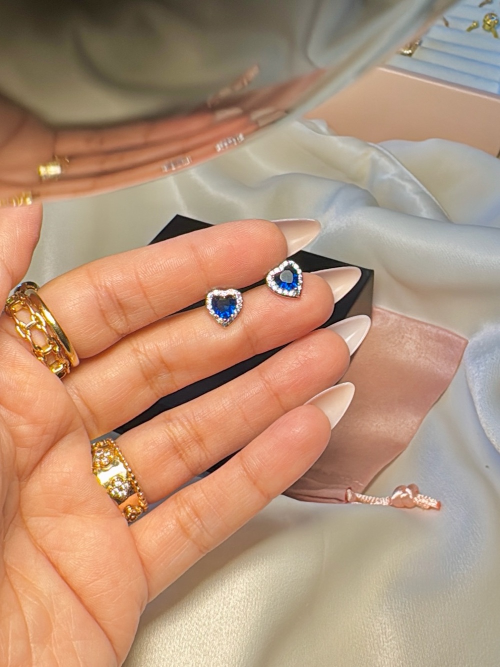 Diamond & Sapphire Heart Stud Earrings - 18k Gold filled